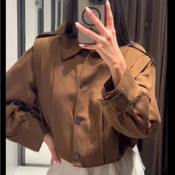 NEW!!! ZARA PLEATED JACKET WITH TABS ZW COLLECTION Size L - Picture 5 of 13